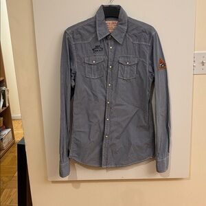 Blue Long Sleeve scotch and soda snap Shirt with snap Brest pocket.